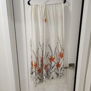 Floral White and Orange Scarf